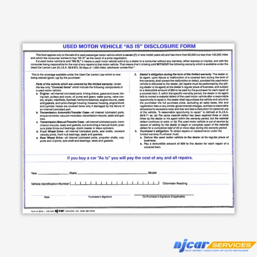 Used Motor Vehicle As Is Disclosure Form