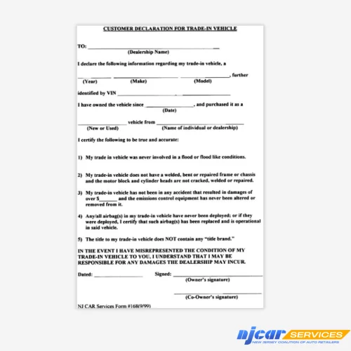Customer Trade In Declaration